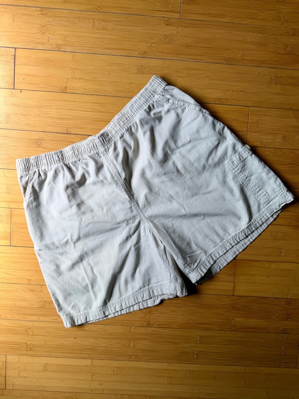 Vintage Erika Cotton Linen Look Shorts Neutral Elastic Waist Coastal Grandma